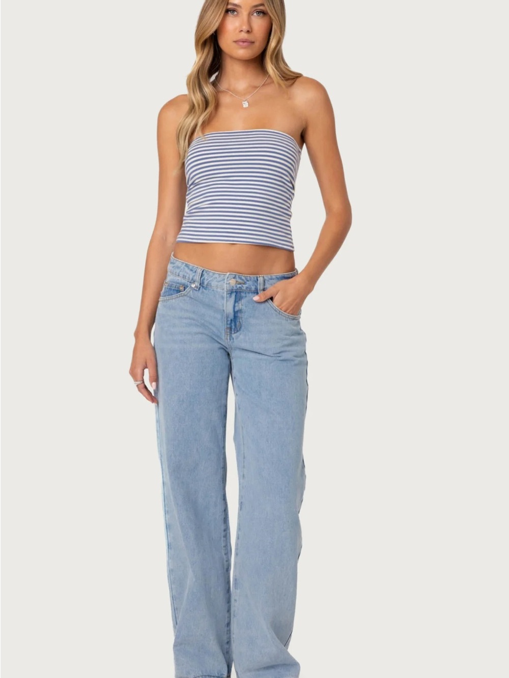 Edikted Light Blue High-Rise Wide Leg Jeans